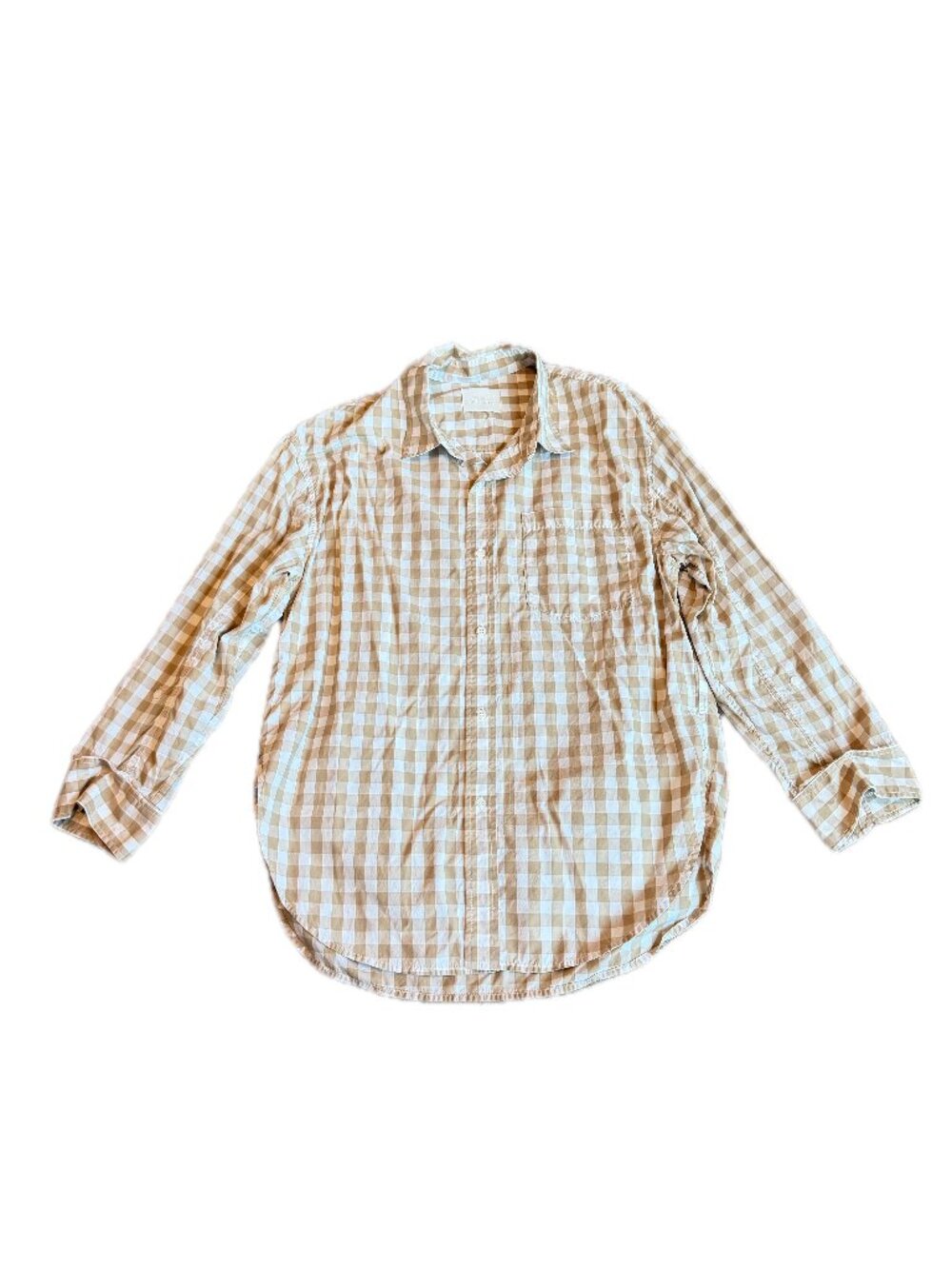 Citizens of Humanity Kayla Tan White Gingham Check Long Shirt Down Large Women's